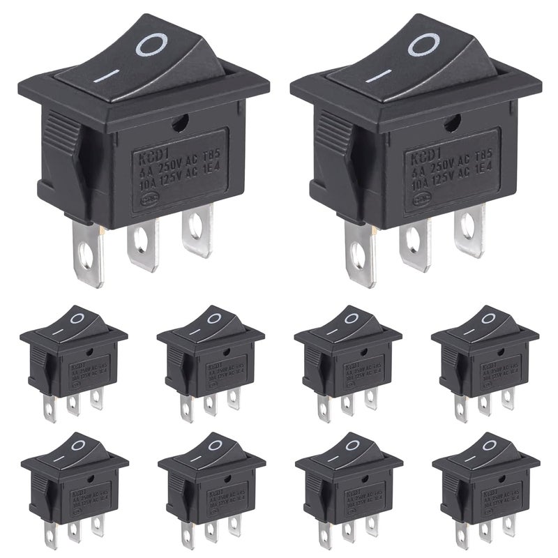 VEXUNGA Mini Rocker Switch On Off 3 Pin 2 Position 10A 125V AC 6A 250V Black Boat Rocker Toggle Switch KCD1 SPST Snap-in Square Switches for Car Marine Home Appliances (Pack of 10pcs) - Image 1